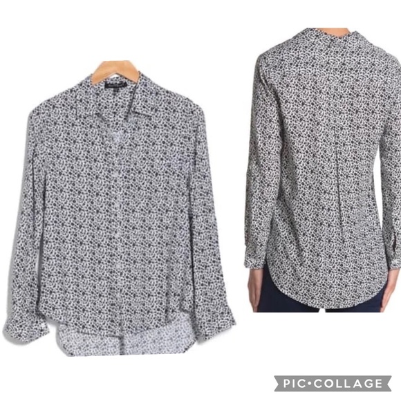 Velvet Heart Elisa Roll Tab Button Down Black White Floral Pattern Blouse Size L - Picture 1 of 12